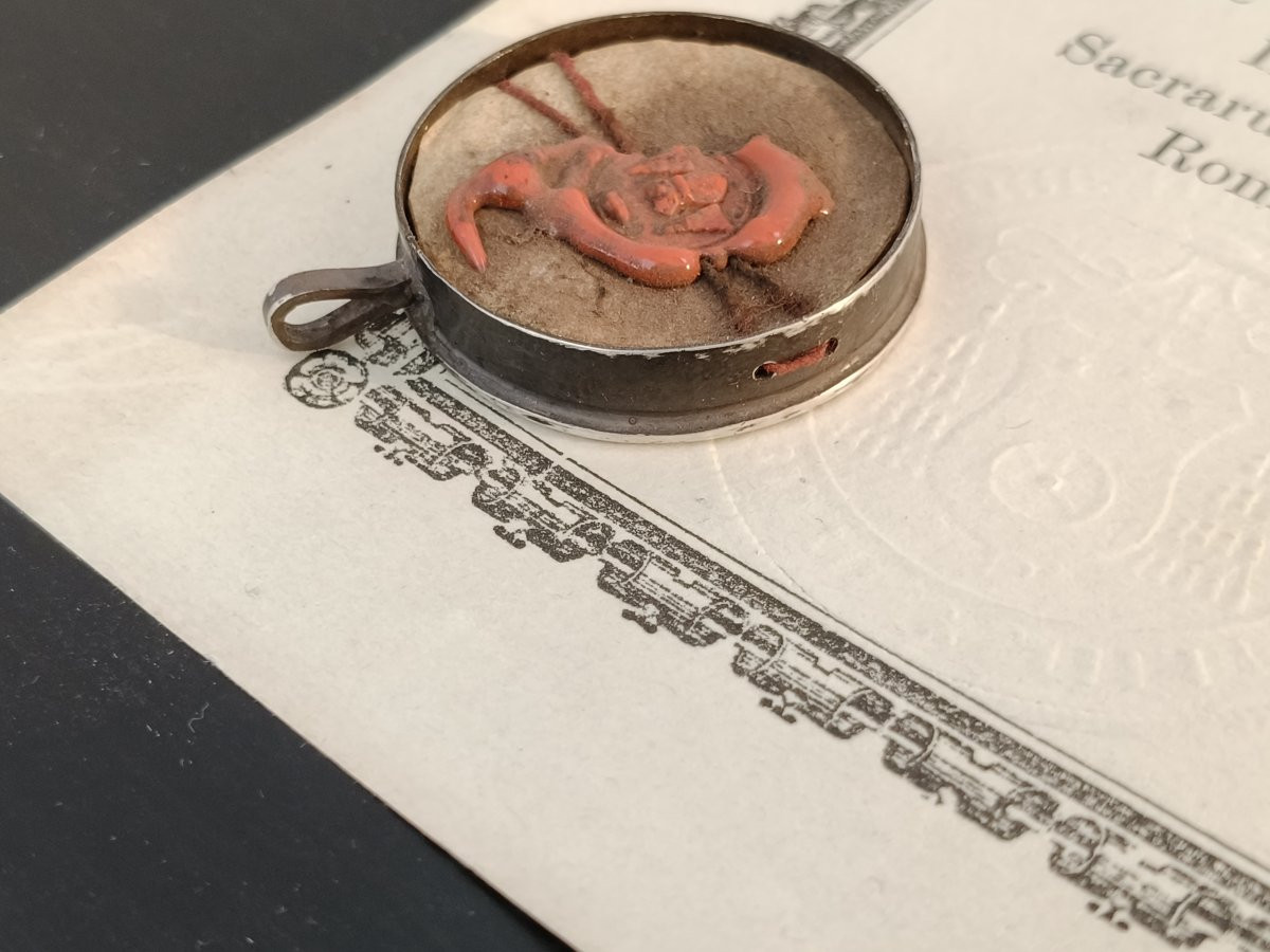 Silver Reliquary 1st Class Relic St. Mauritius + Document Coa-photo-3