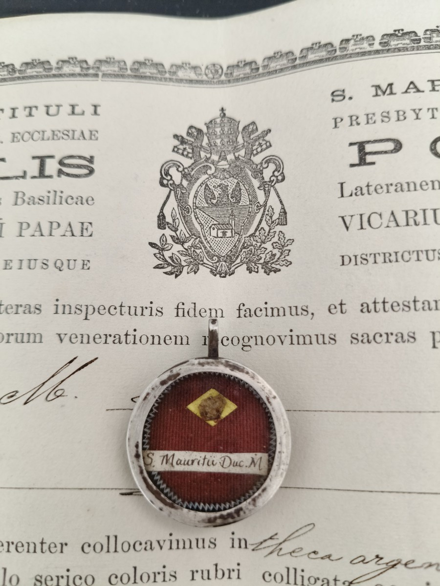 Silver Reliquary 1st Class Relic St. Mauritius + Document Coa