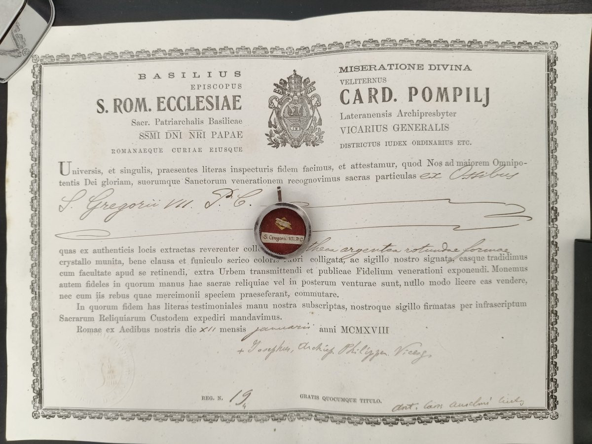 Silver Reliquary 1st Class Relic St. Gregory + Document Coa-photo-2