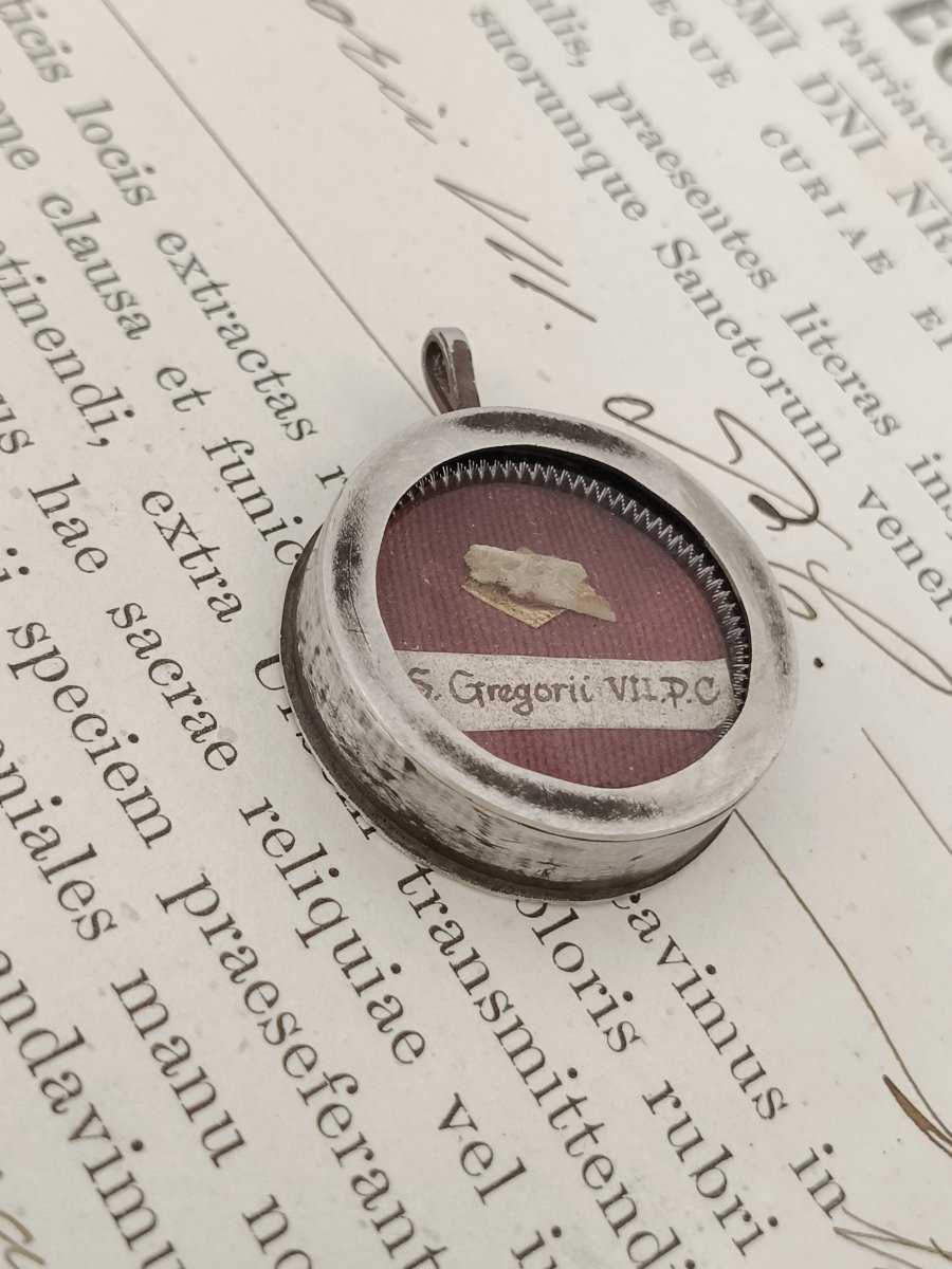 Silver Reliquary 1st Class Relic St. Gregory + Document Coa-photo-3