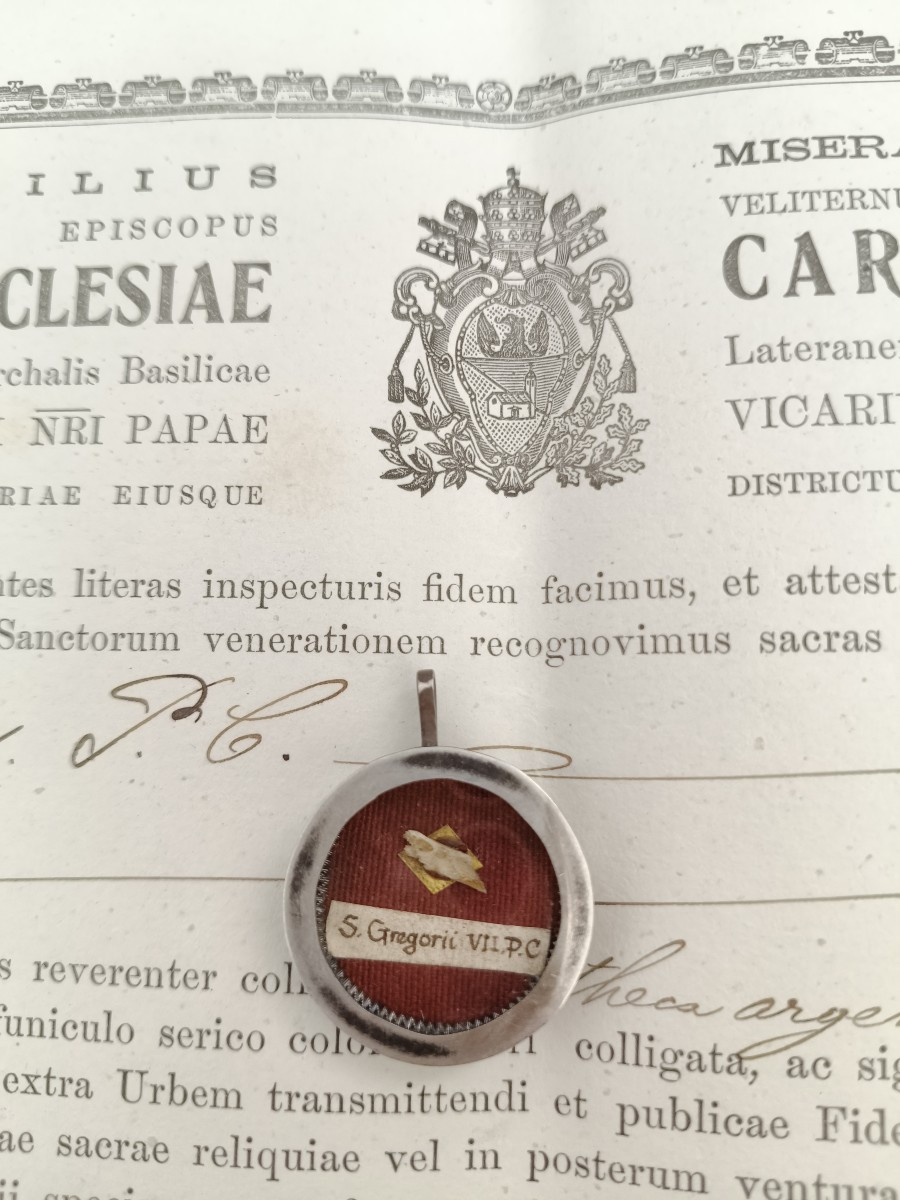 Silver Reliquary 1st Class Relic St. Gregory + Document Coa
