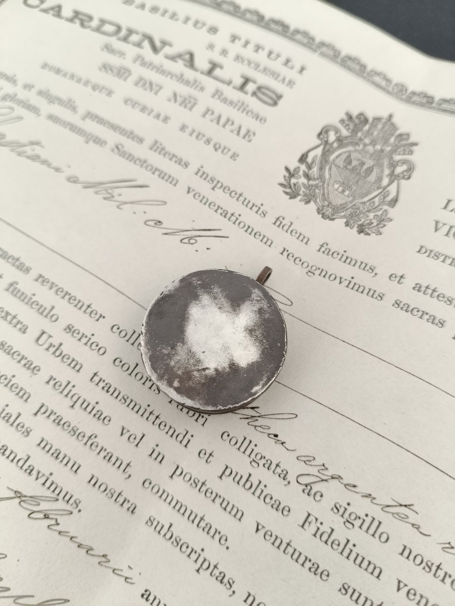 Silver Reliquary 1st Class Relic St. Sebastian + Document Coa-photo-3