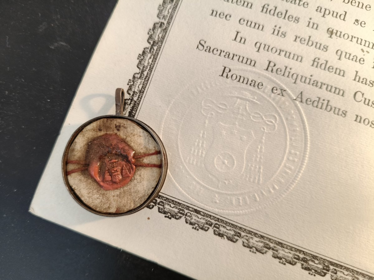 Silver Reliquary 1st Class Relic St. Sebastian + Document Coa-photo-4