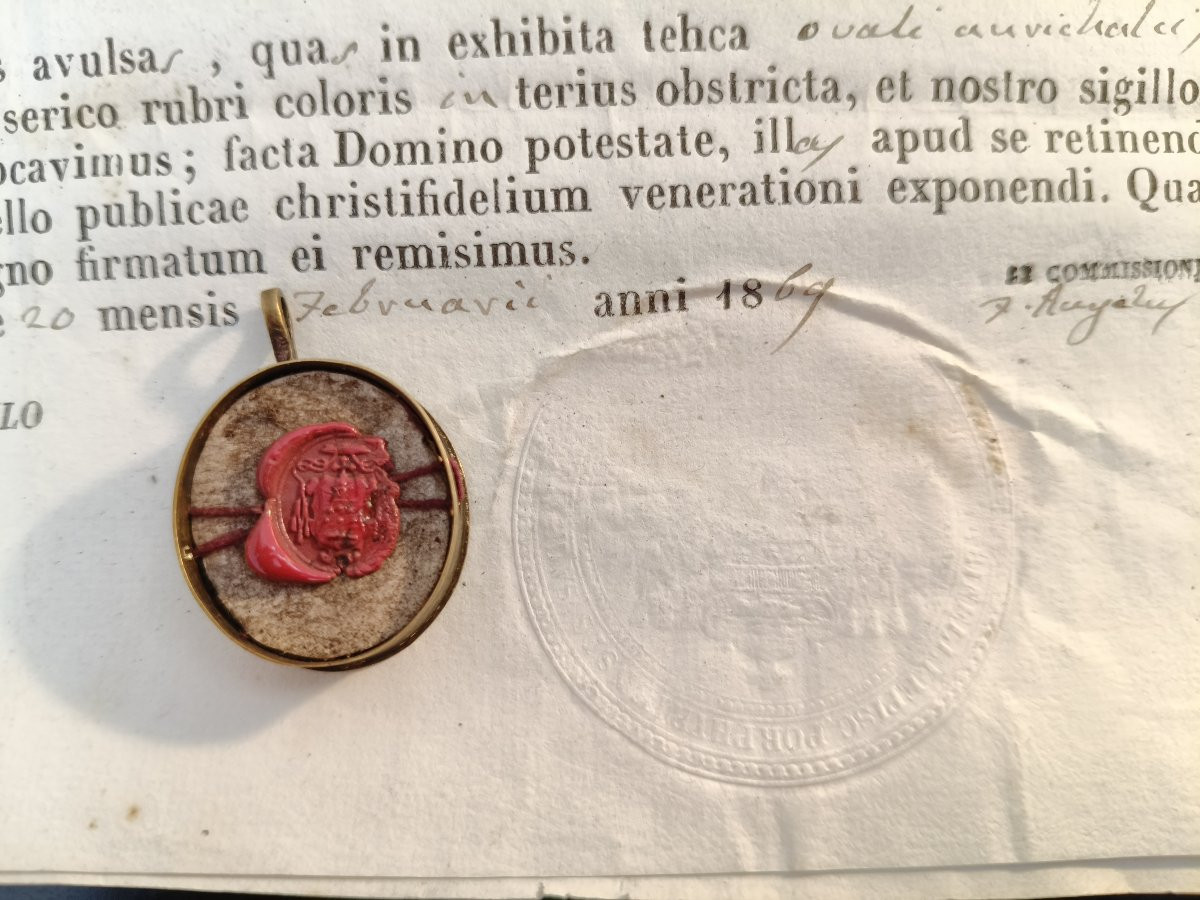 Reliquaire doré à l'or fin de 1re classe, relique de saint Roch et saint Laurent + certificat d-photo-3