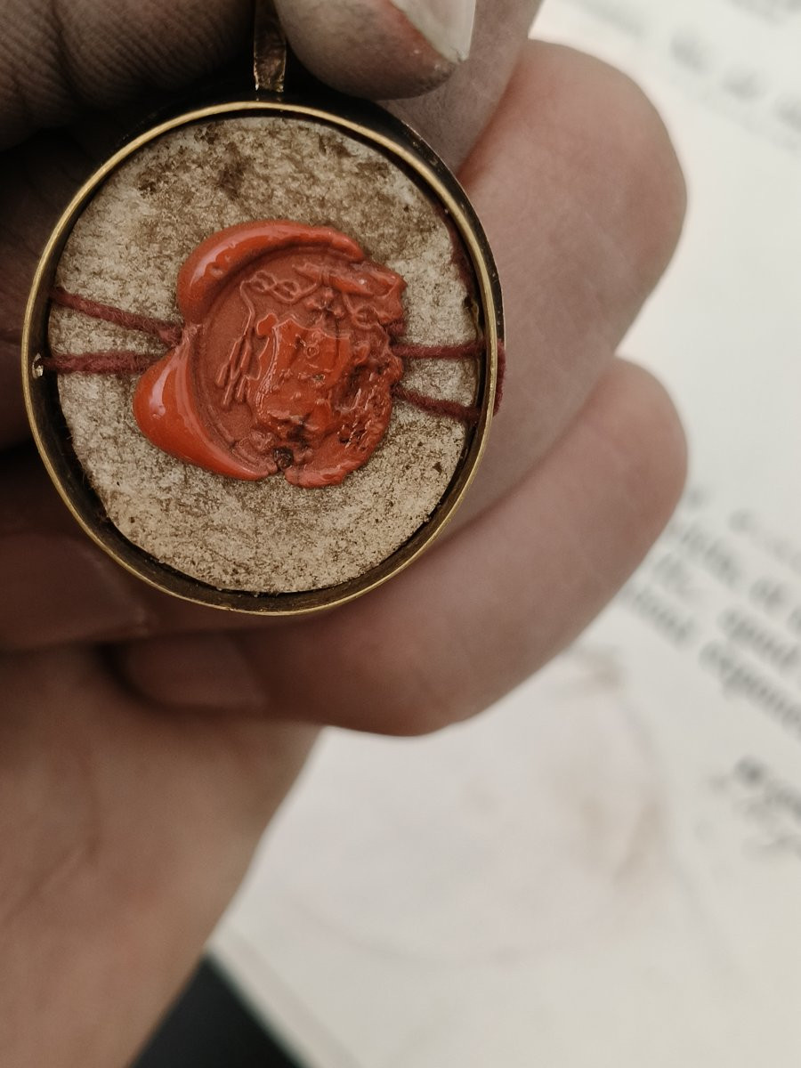 Reliquaire doré à l'or fin de 1re classe, relique de saint Roch et saint Laurent + certificat d-photo-4