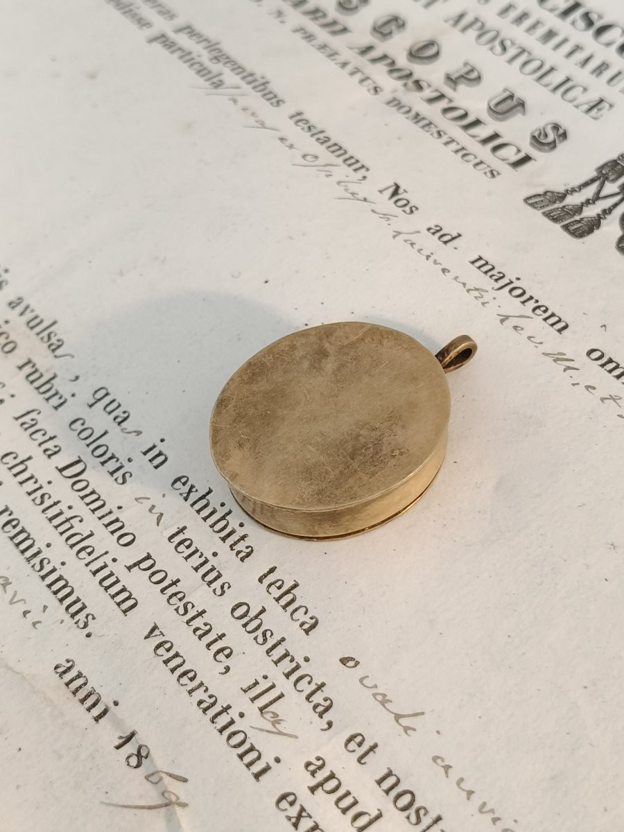 Reliquaire doré à l'or fin de 1re classe, relique de saint Roch et saint Laurent + certificat d-photo-3