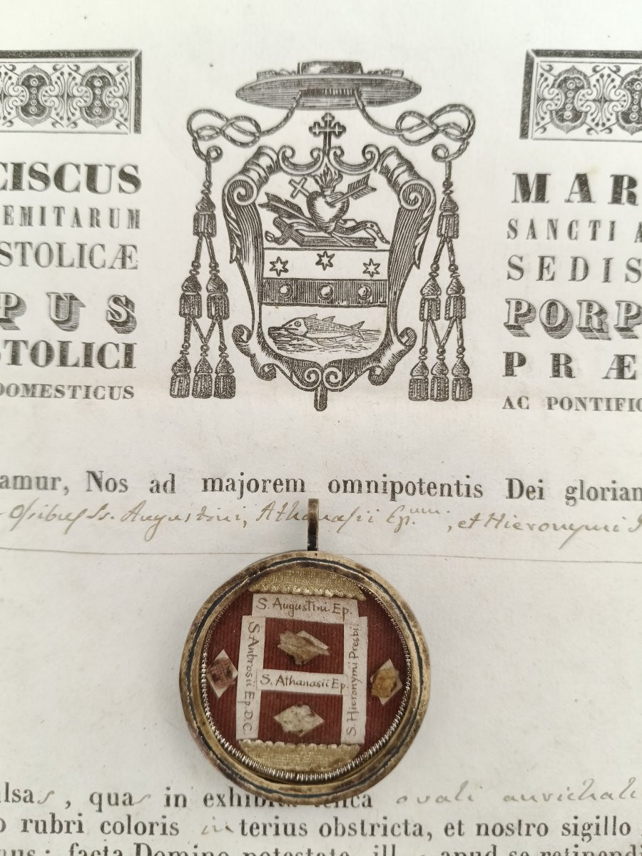 Reliquary 4 Relics St Augustine St Jerome St Ambrose St Athanasius+ Document Coa-photo-2