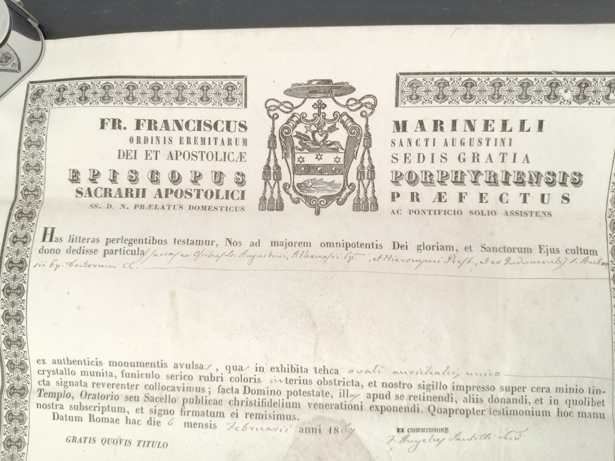 Reliquary 4 Relics St Augustine St Jerome St Ambrose St Athanasius+ Document Coa-photo-3