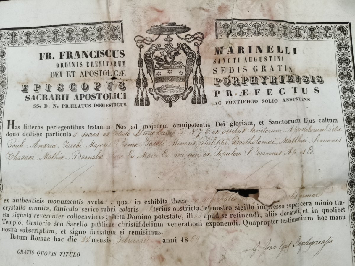 Reliquary 1st Class 17 Relics Titulus Crucis & 12 Apostles + Document Coa-photo-4