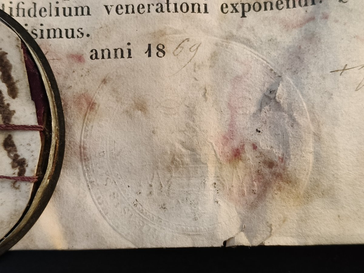 Reliquary 1st Class 17 Relics Titulus Crucis & 12 Apostles + Document Coa-photo-3