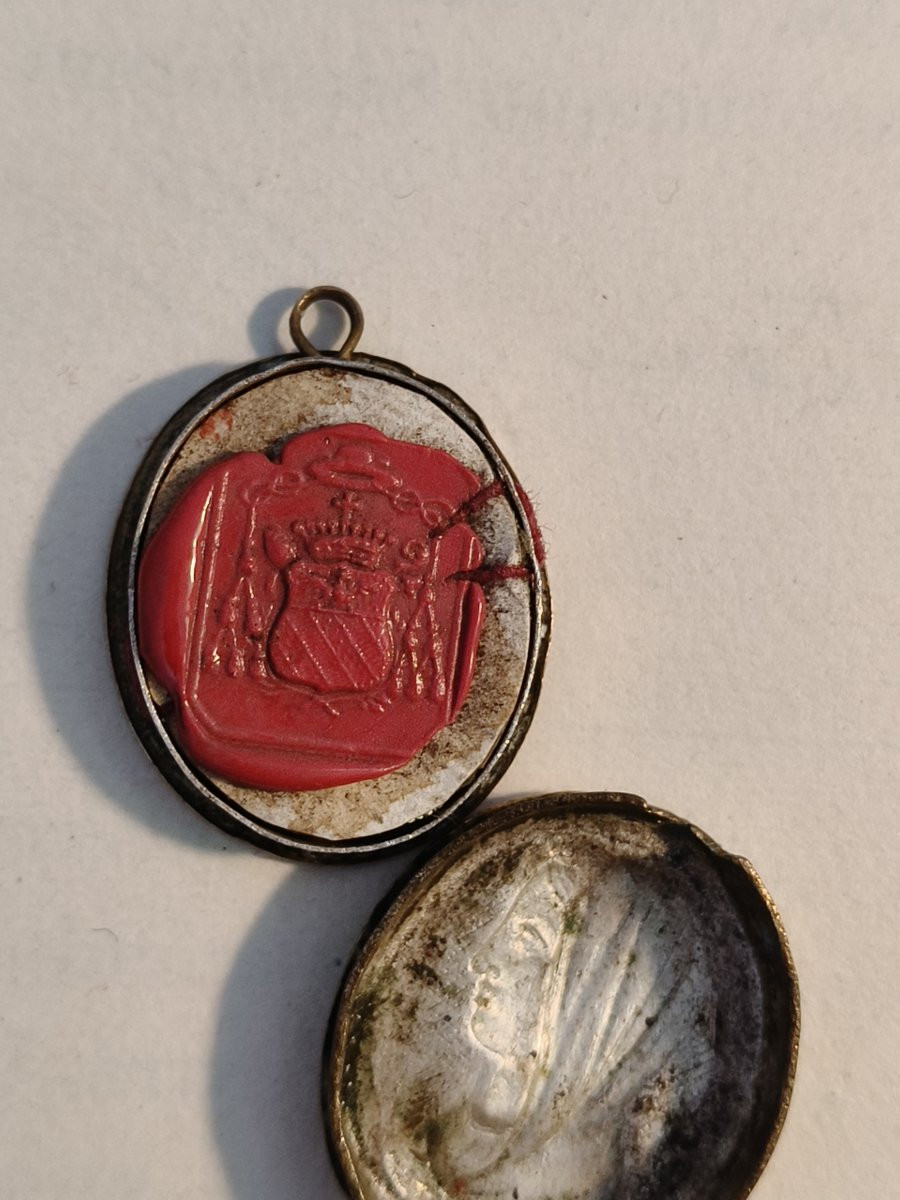 Reliquaire du XIXe siècle, relique de première classe de saint Étienne + sceau de cire-photo-2