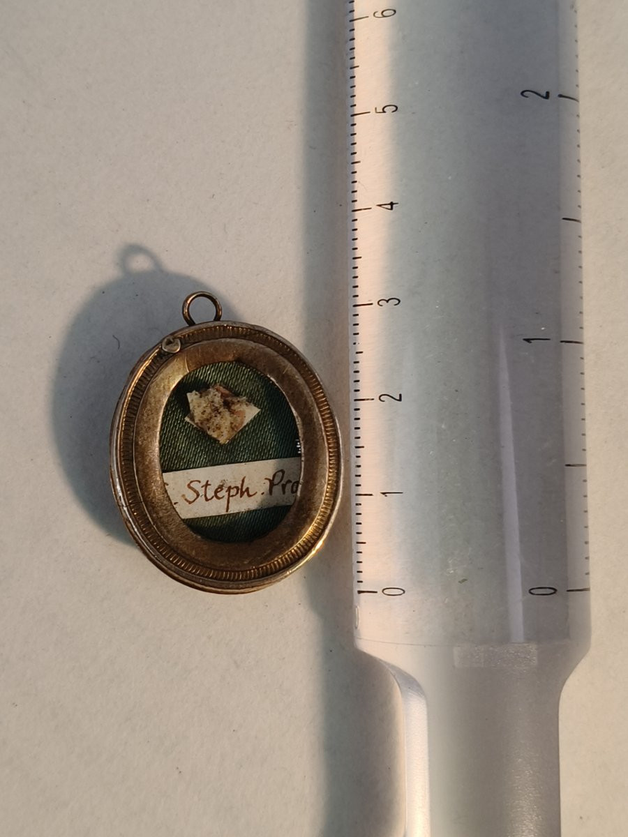 Reliquaire du XIXe siècle, relique de première classe de saint Étienne + sceau de cire-photo-4