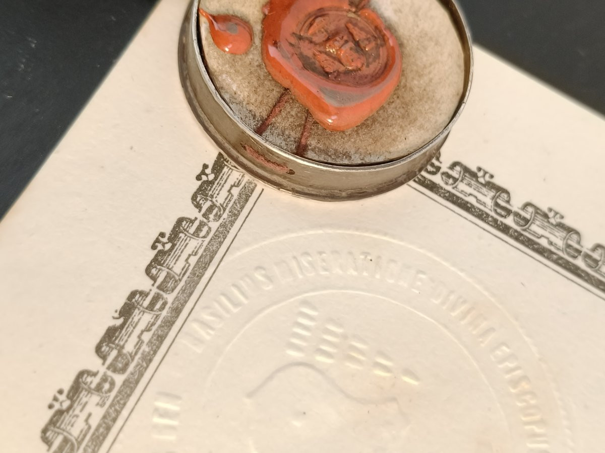 Reliquaire en argent de 1ère classe, relique de saint Praxède + certificat d'authenticité-photo-1