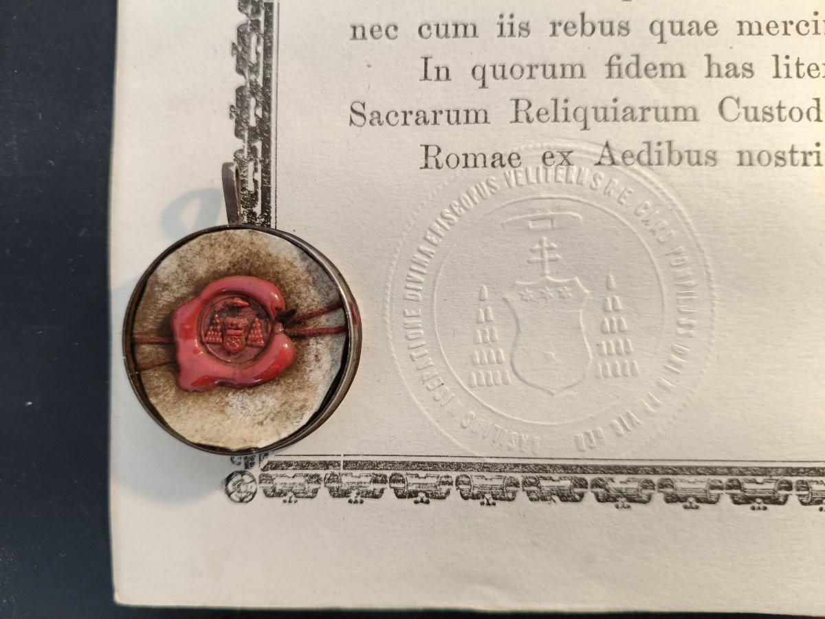 Reliquaire en argent de 1ère classe, relique de saint Calixte + certificat d'authenticité-photo-3