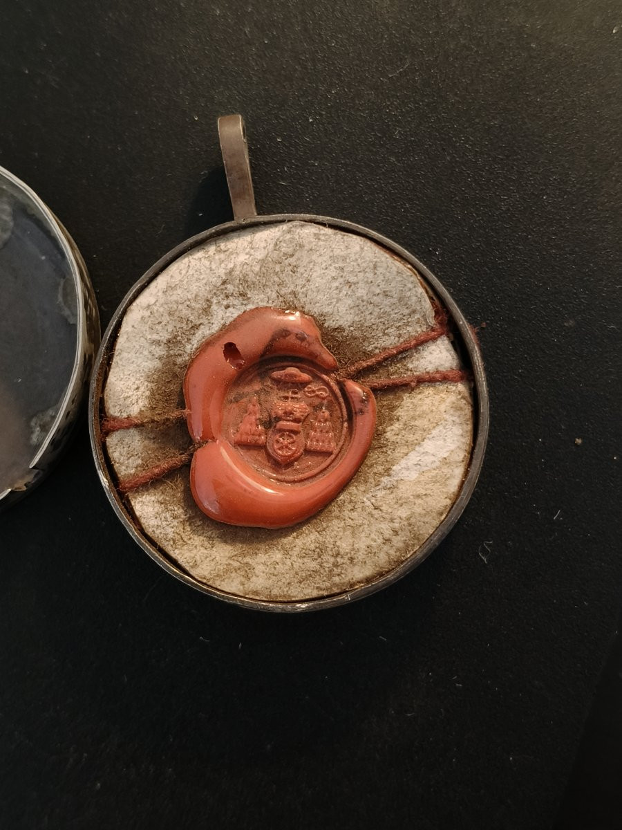 Silver Reliquary 1st Class Relic St. Calixtus + Wax Seal-photo-1