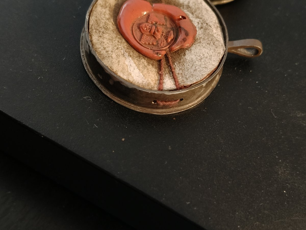 Silver Reliquary 1st Class Relic St. Calixtus + Wax Seal-photo-2