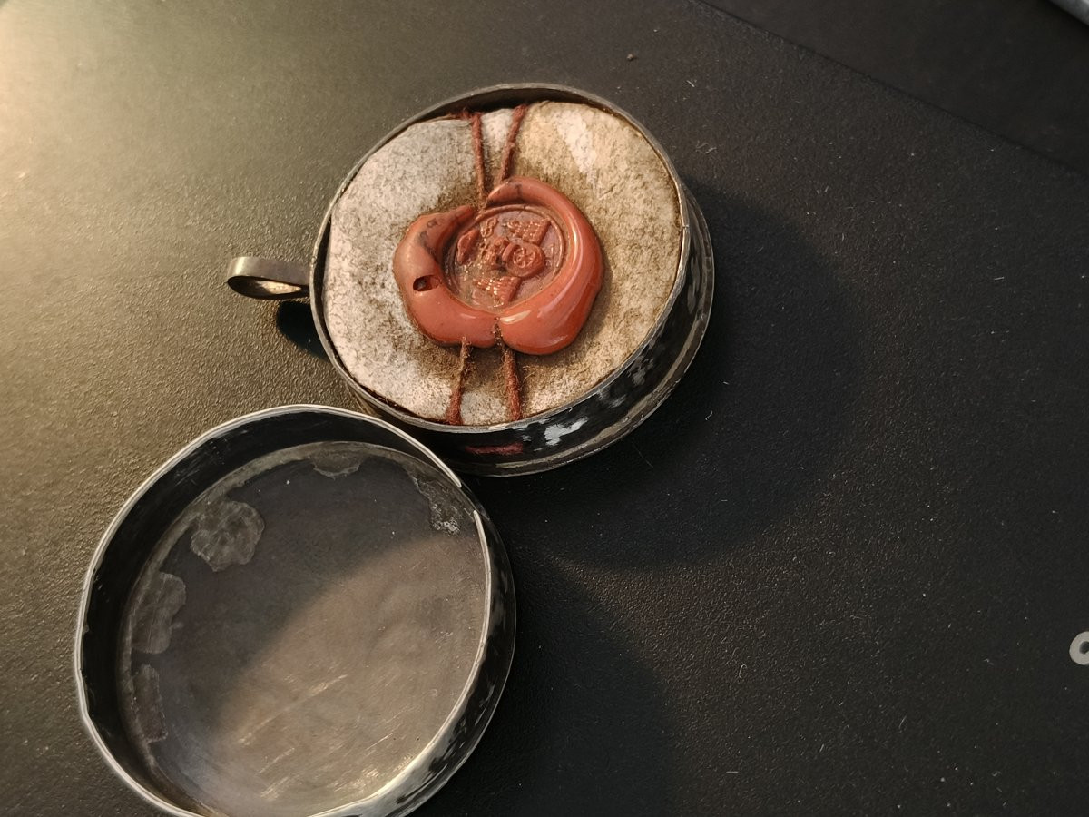 Silver Reliquary 1st Class Relic St. Calixtus + Wax Seal-photo-3