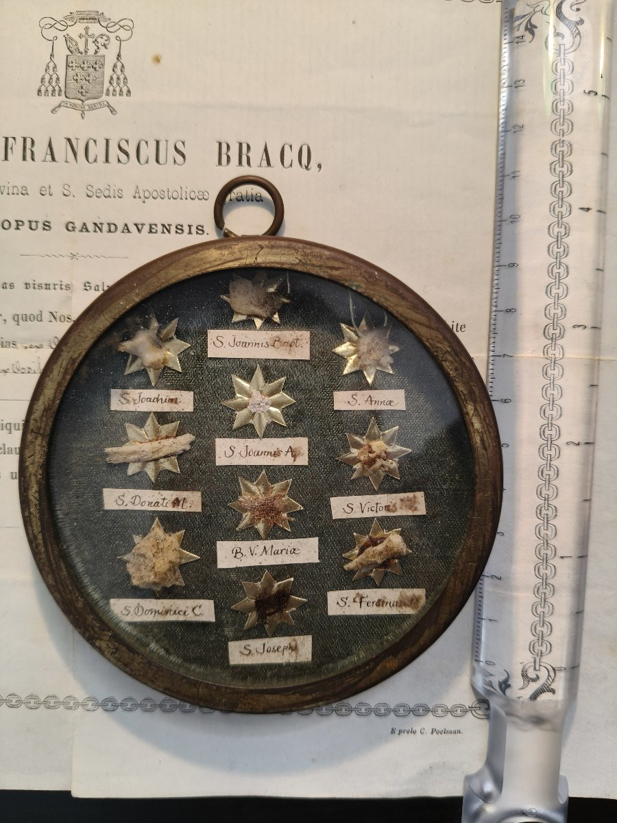 Reliquary 10 Relic St Joseph, Virgin Mary, John Baptist, John Ap. + Coa Document-photo-3