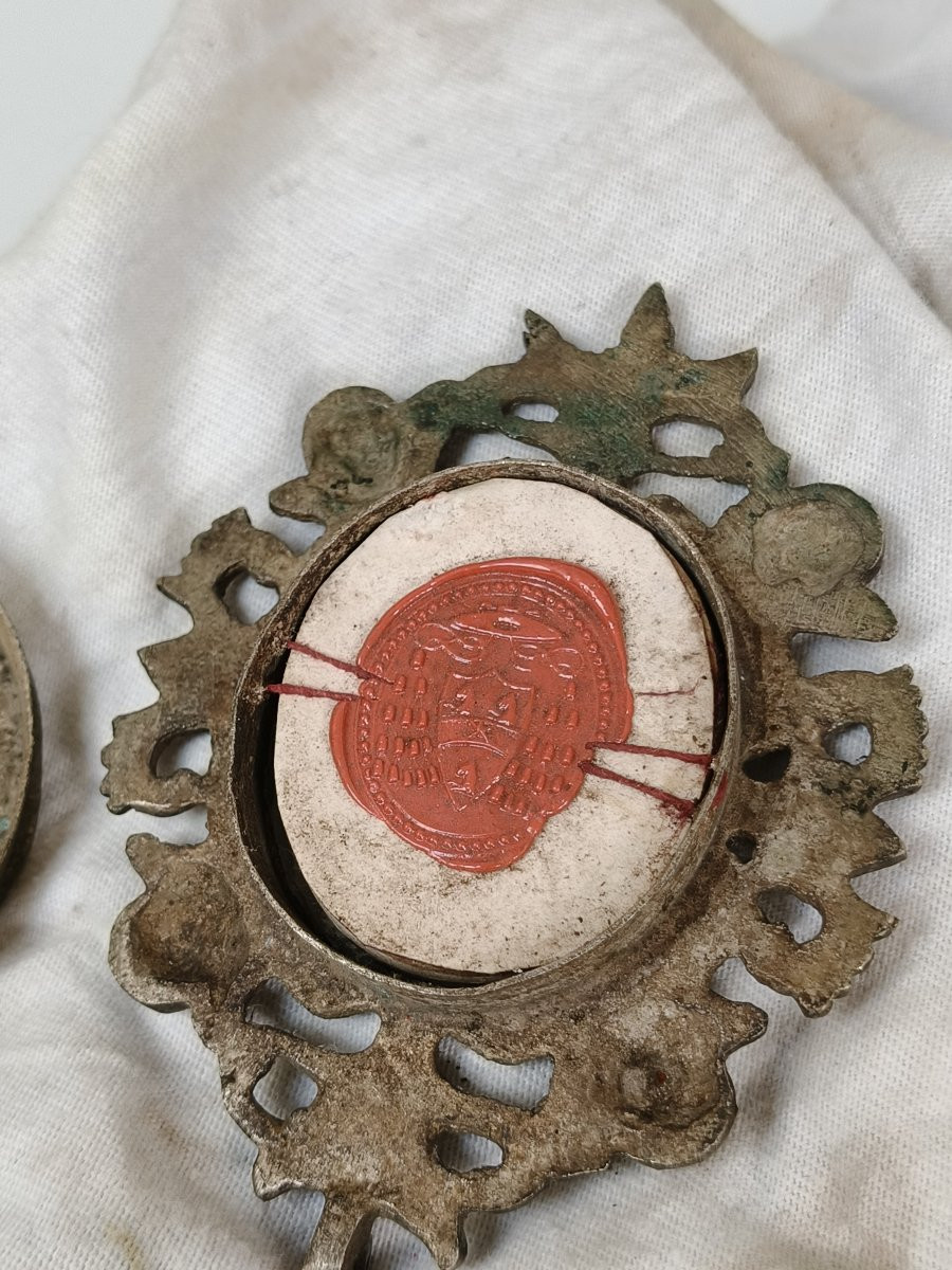 Reliquary 4 Relic St Anastasia And Popes Clement I, Fabian & Cletus + Wax Seal-photo-4