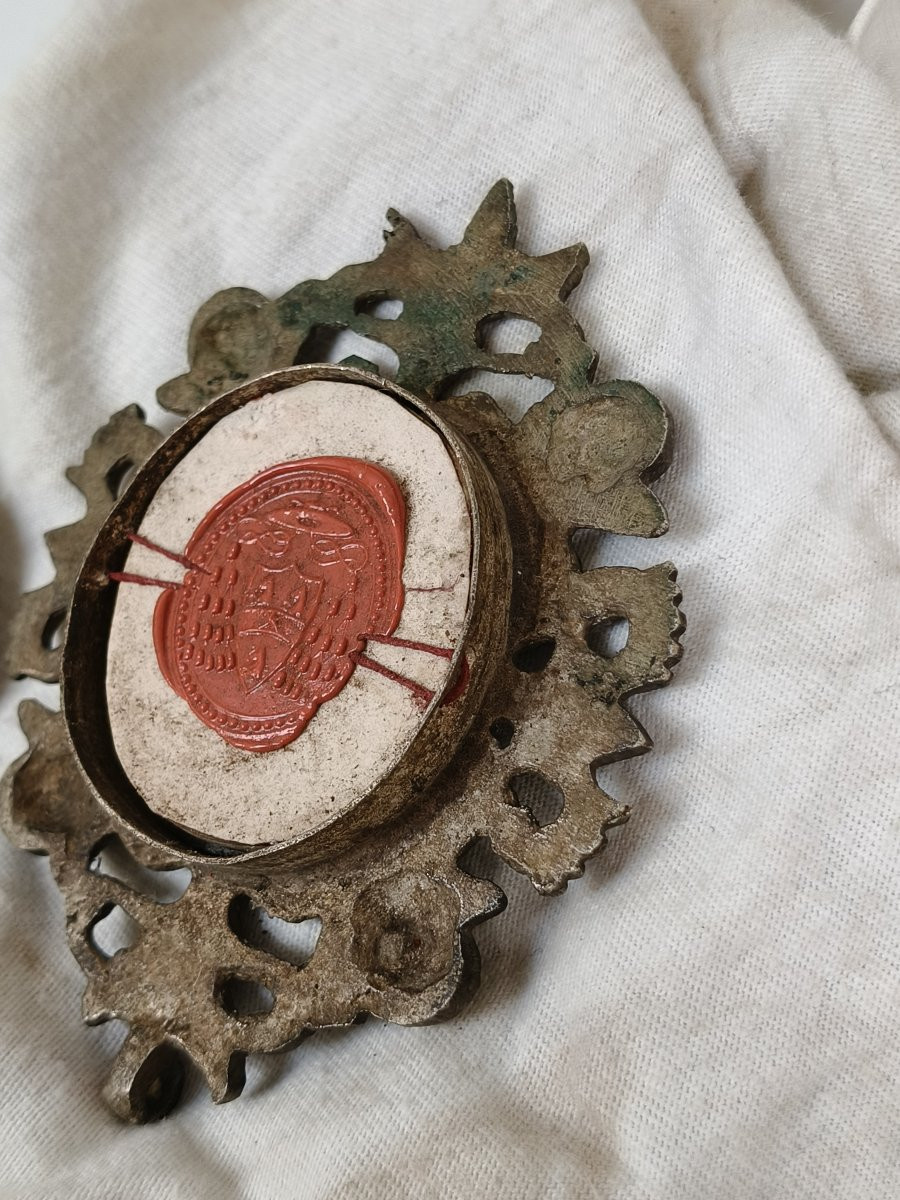 Reliquary 4 Relic St Anastasia And Popes Clement I, Fabian & Cletus + Wax Seal-photo-1