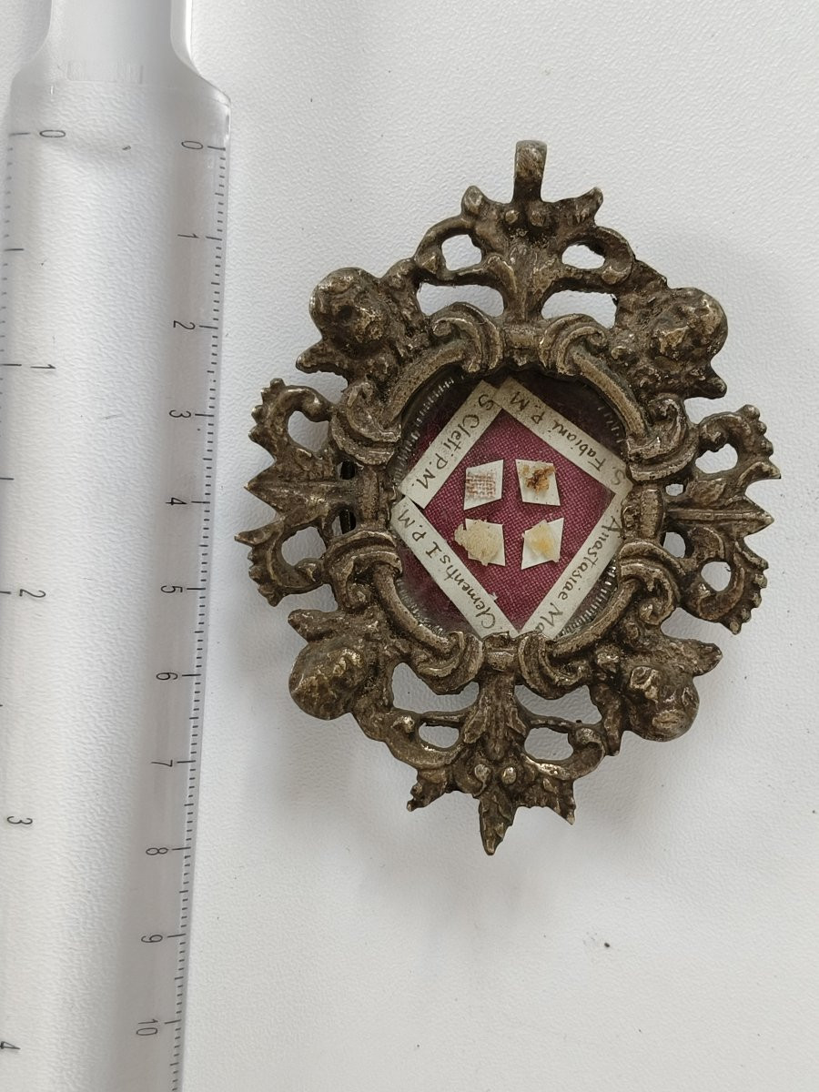Reliquary 4 Relic St Anastasia And Popes Clement I, Fabian & Cletus + Wax Seal-photo-3