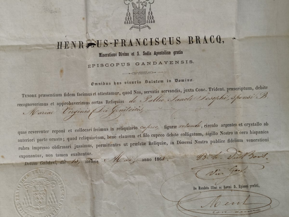 19th Cent Reliquary 2nd Class Relic St Joseph + Document Coa-photo-4