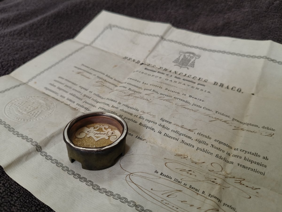 19th Cent Reliquary 2nd Class Relic St Joseph + Document Coa-photo-1
