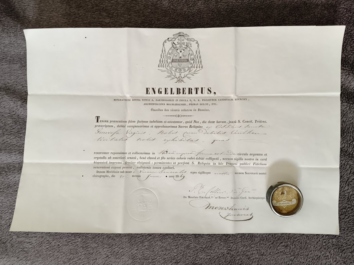 19th Cent Reliquary Relic St Genevieve + Document Coa-photo-2
