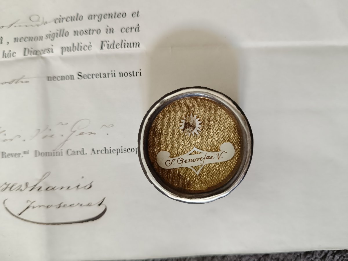19th Cent Reliquary Relic St Genevieve + Document Coa-photo-3