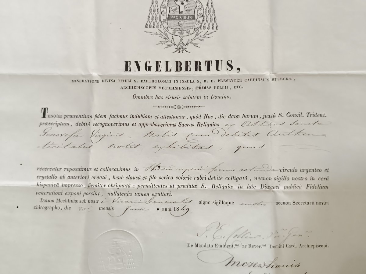 19th Cent Reliquary Relic St Genevieve + Document Coa-photo-1