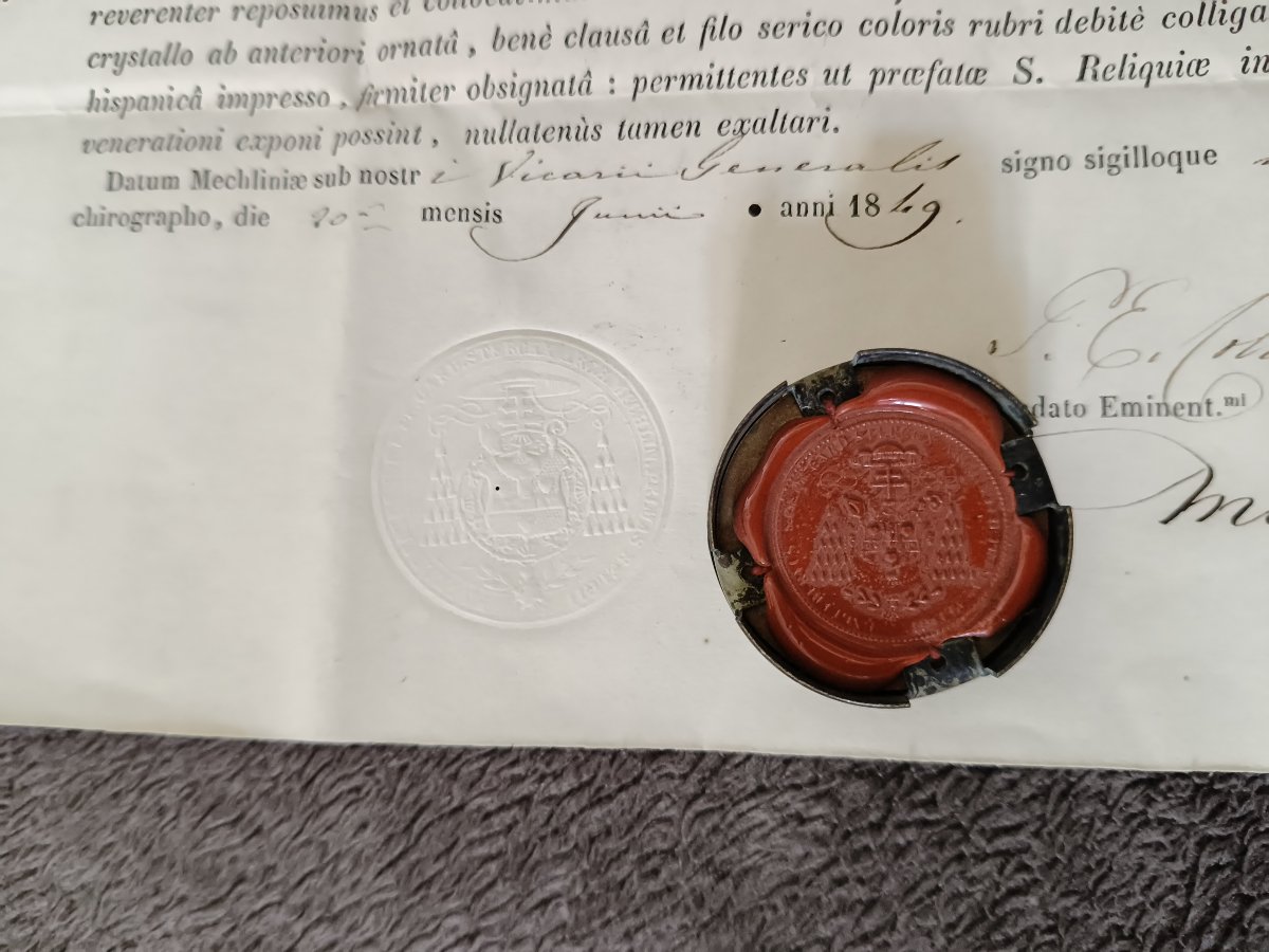 19th Cent Reliquary Relic St Genevieve + Document Coa-photo-2