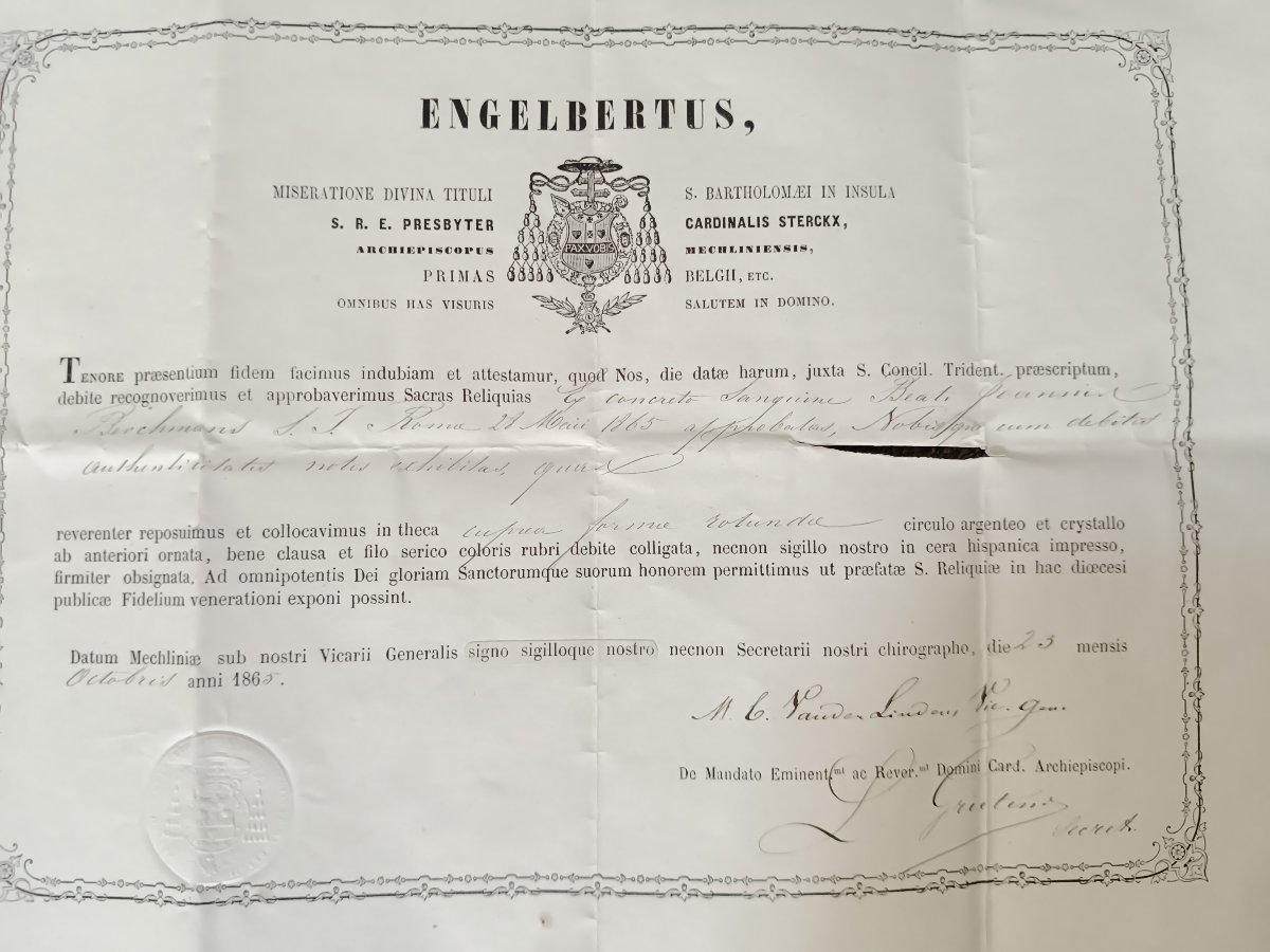 Reliquary Important Relic Saint John Berchmans + Document Coa-photo-1