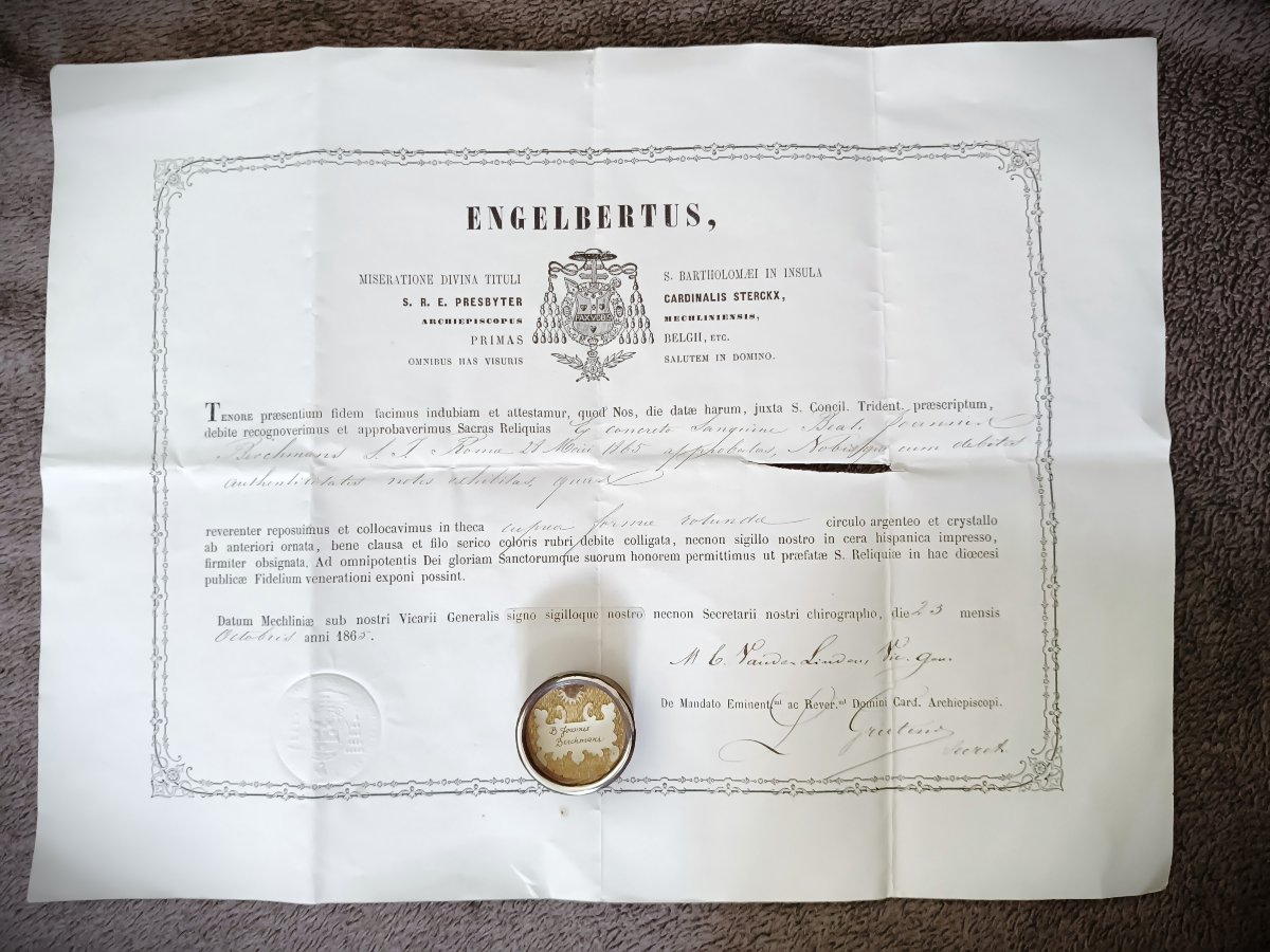 Reliquary Important Relic Saint John Berchmans + Document Coa