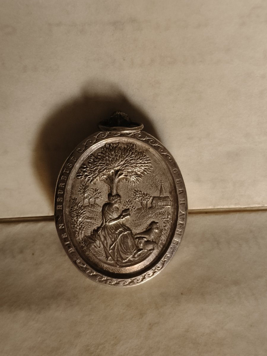 Reliquaire en argent, relique importante de Saint-Germain + sceau de cire, XIXe siècle.-photo-4