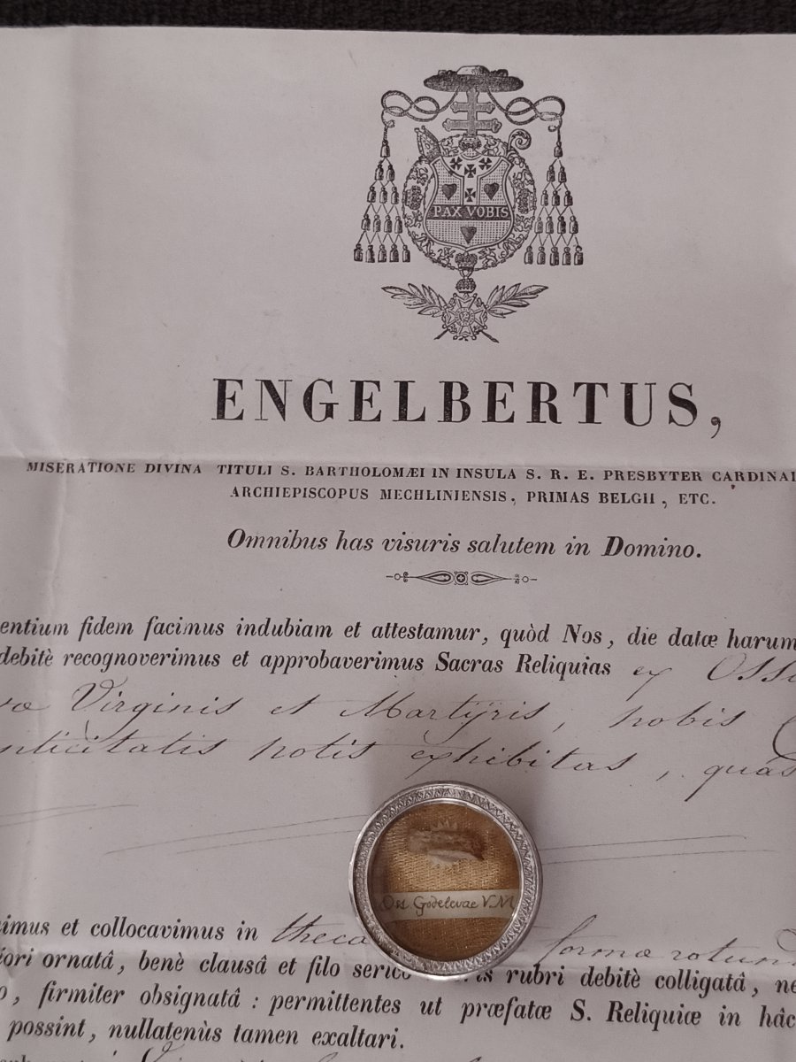 Reliquary Important Relic Saint Godelieve, Martyr + Document Coa-photo-2