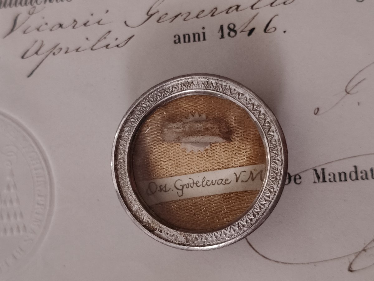 Reliquary Important Relic Saint Godelieve, Martyr + Document Coa-photo-3