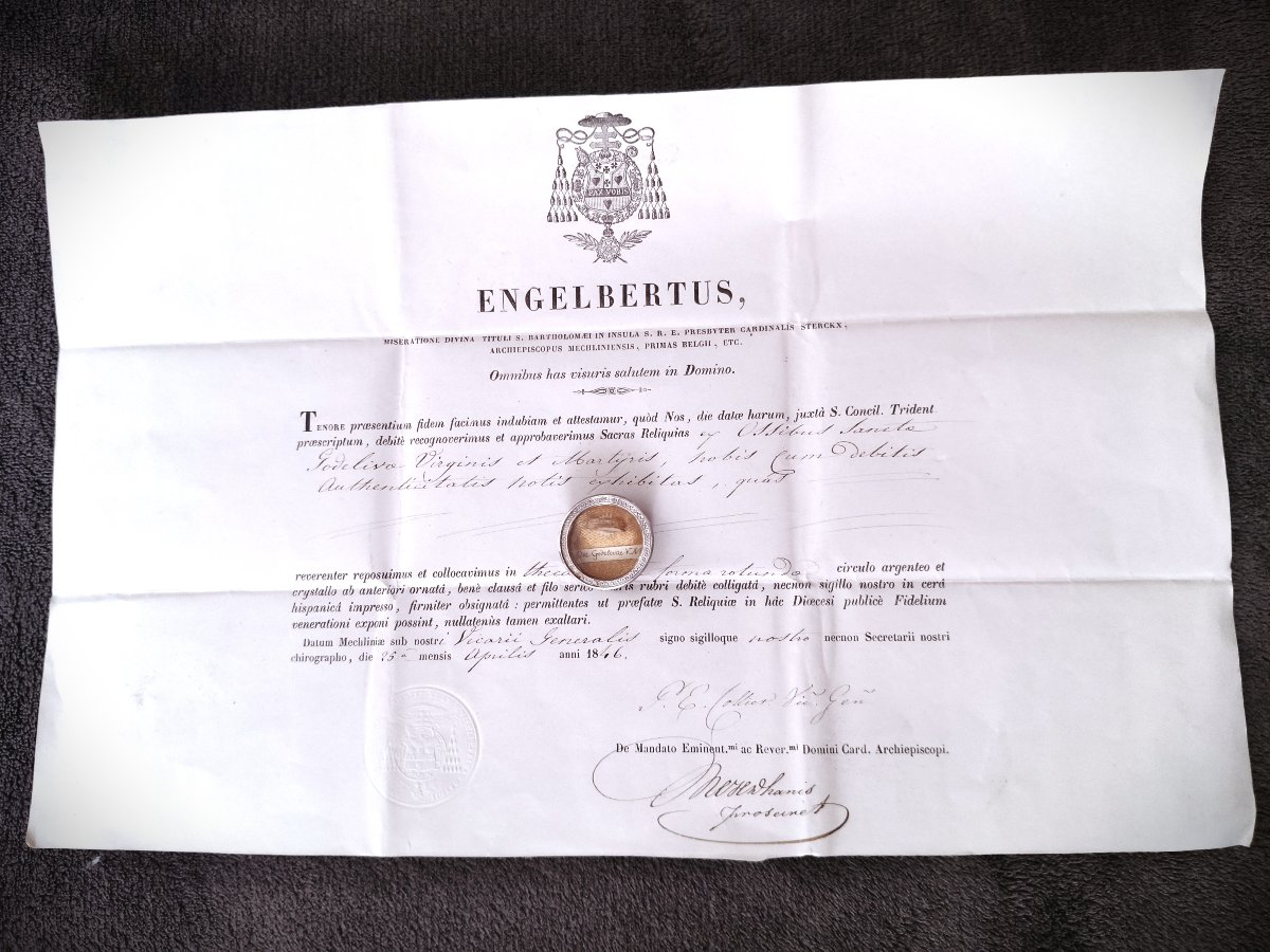 Reliquary Important Relic Saint Godelieve, Martyr + Document Coa