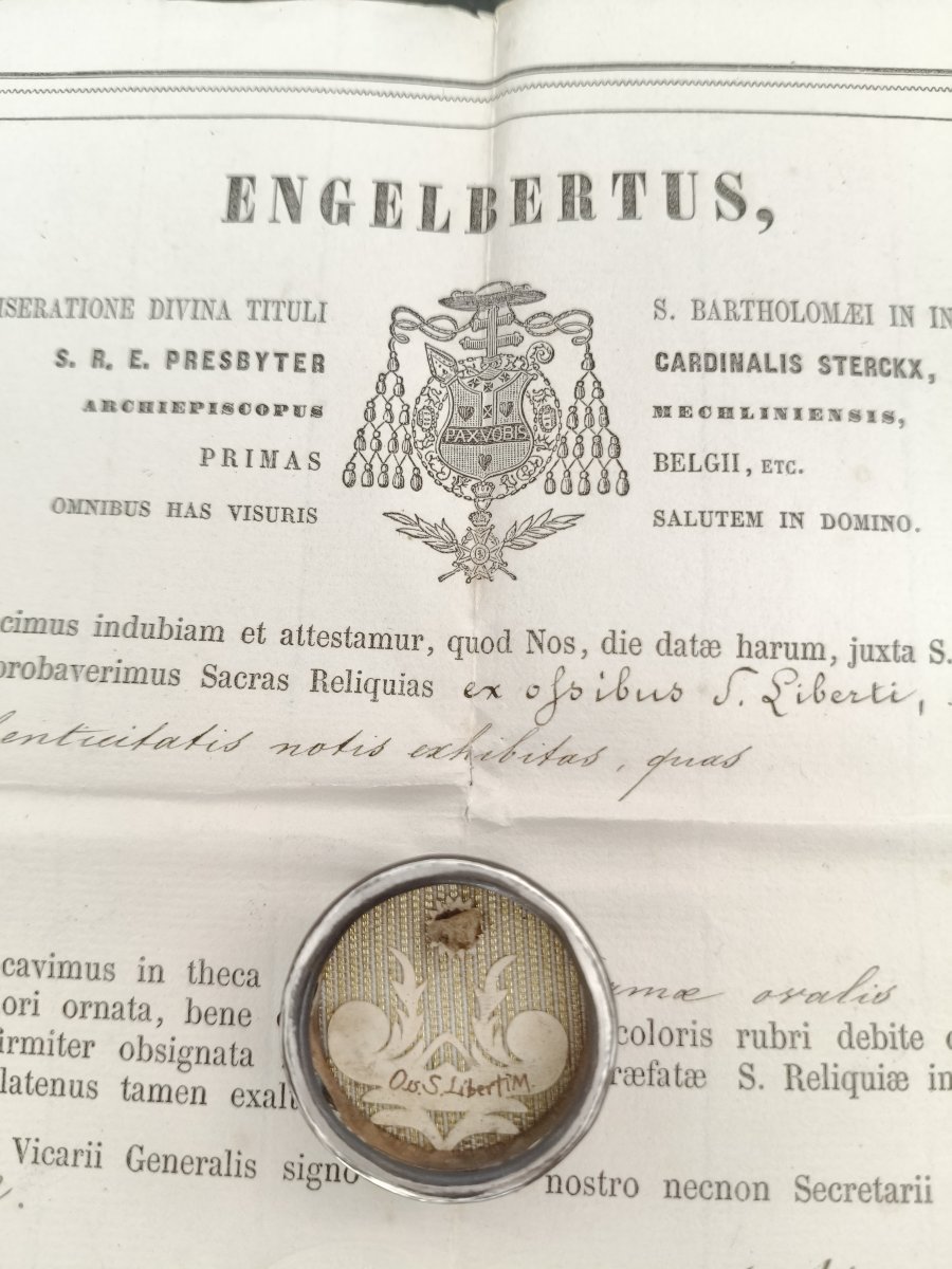 Reliquary Important Relic St Libert Of Saint-trond, Martyr + Document Coa-photo-2