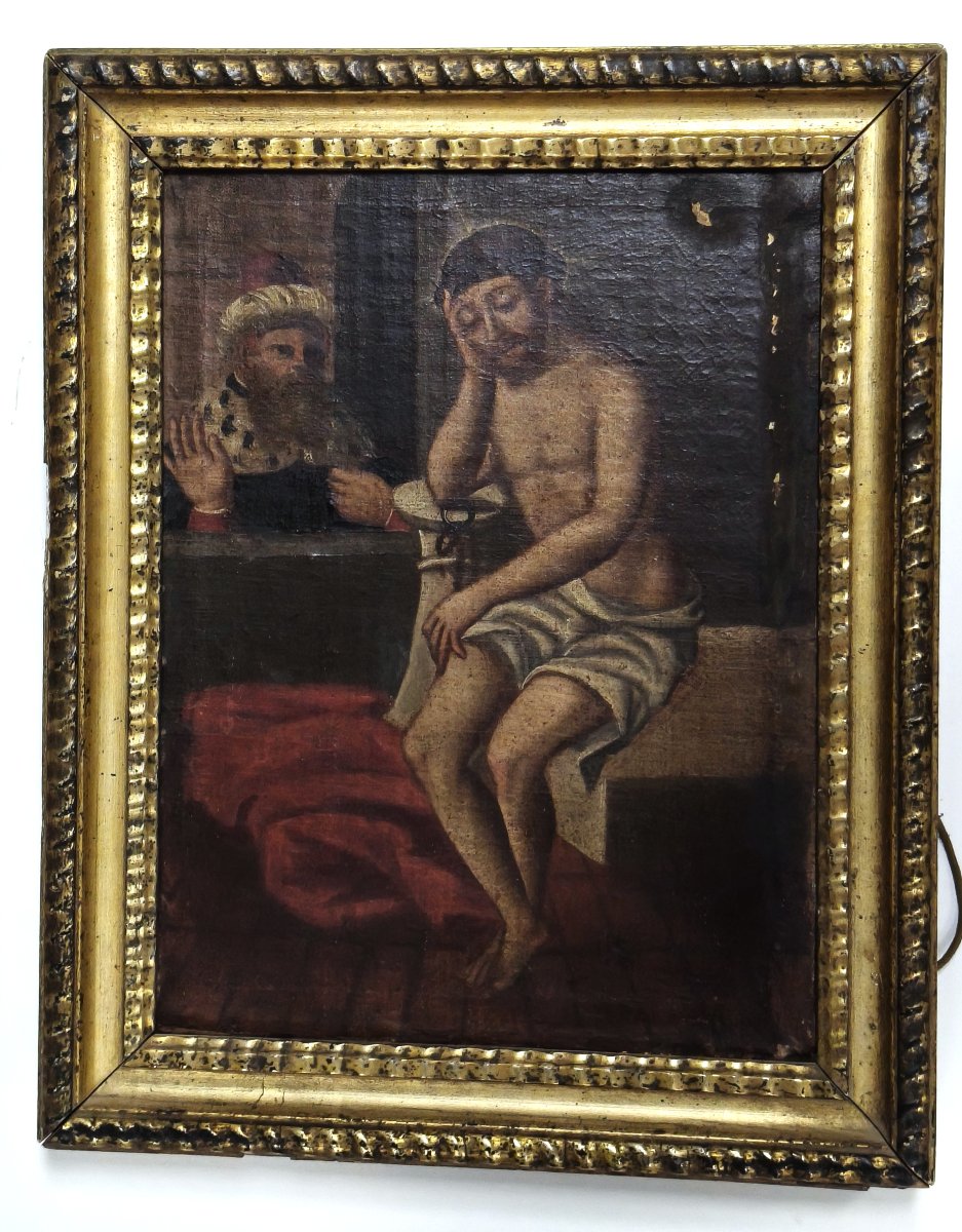 17th Century Religious Oil Painting, Christ Of Patience & Pontius Pilate, Framed-photo-2