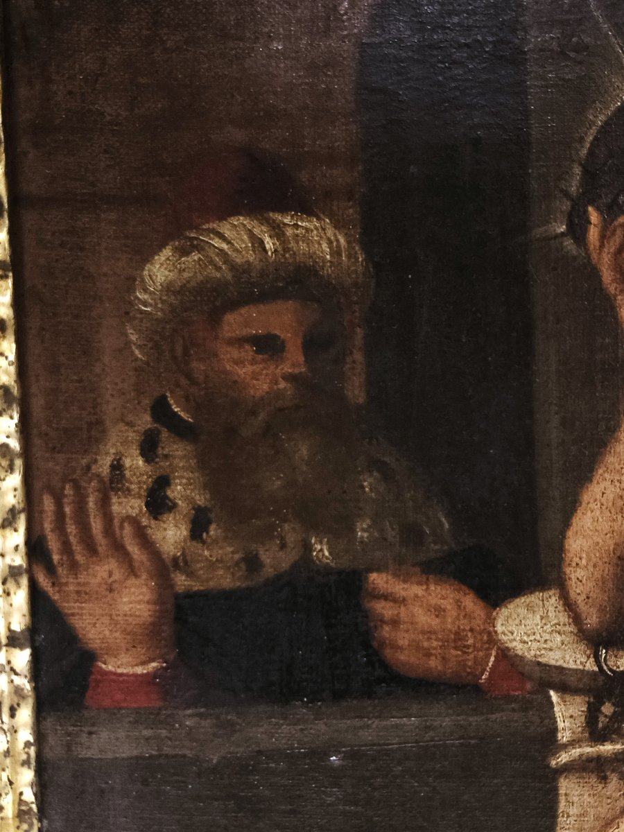 17th Century Religious Oil Painting, Christ Of Patience & Pontius Pilate, Framed-photo-4