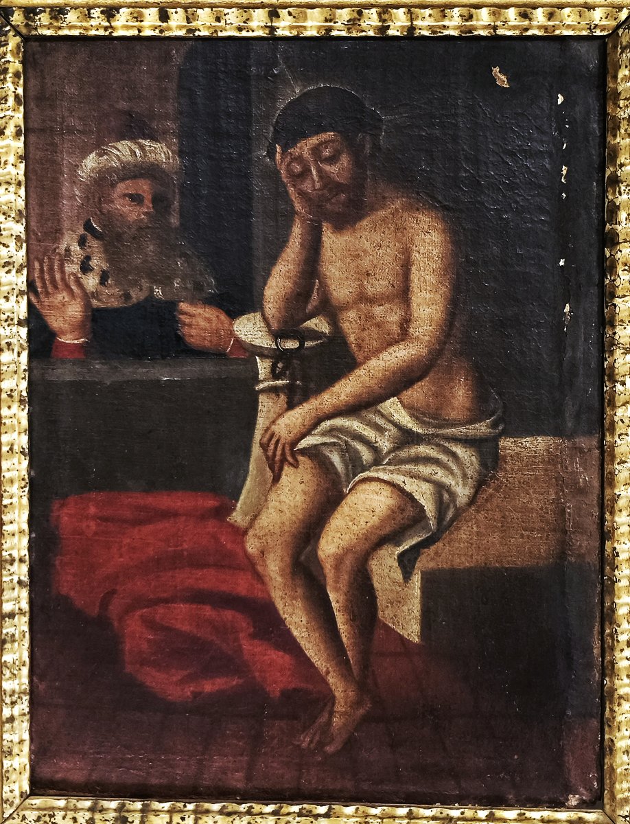 17th Century Religious Oil Painting, Christ Of Patience & Pontius Pilate, Framed