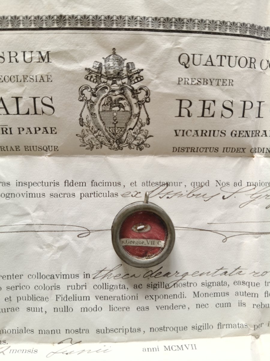 Relique du pape Saint Grégoire VII, reliquaire, sceau de cire + document 1907-photo-2