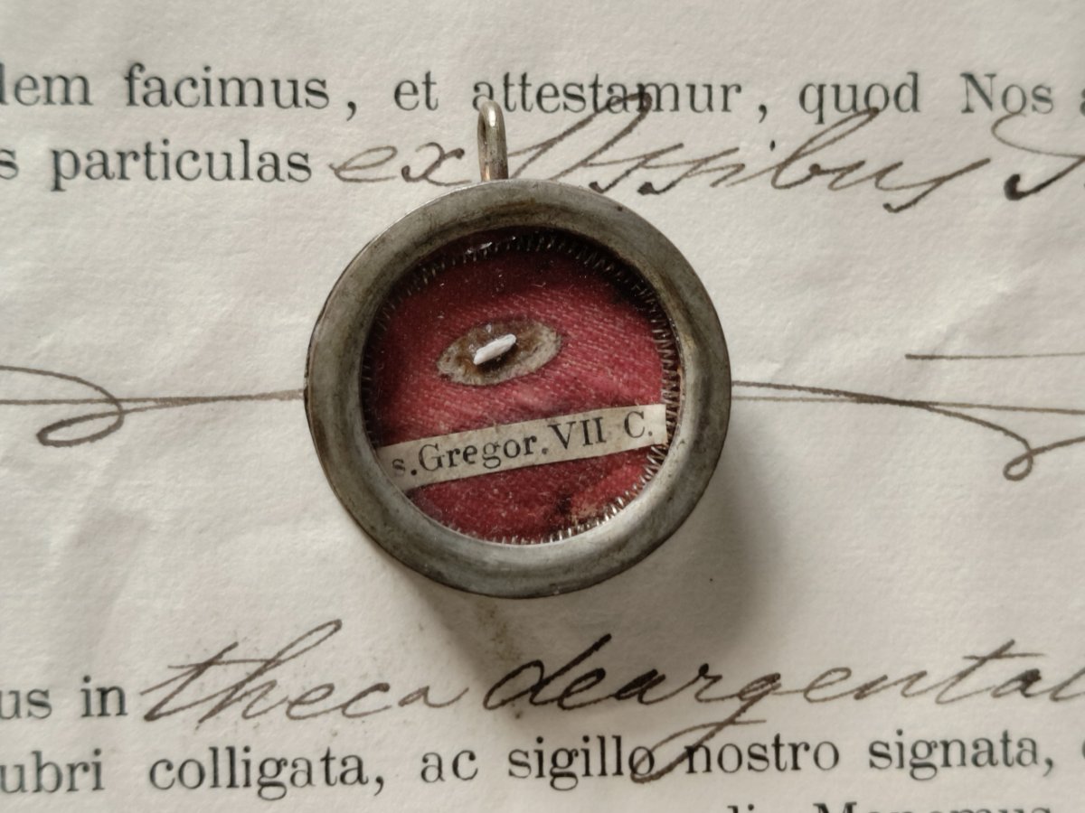 Relique du pape Saint Grégoire VII, reliquaire, sceau de cire + document 1907-photo-3