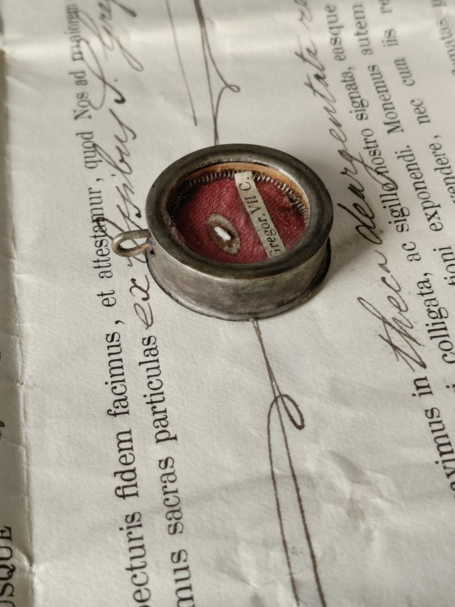 Relique du pape Saint Grégoire VII, reliquaire, sceau de cire + document 1907-photo-4