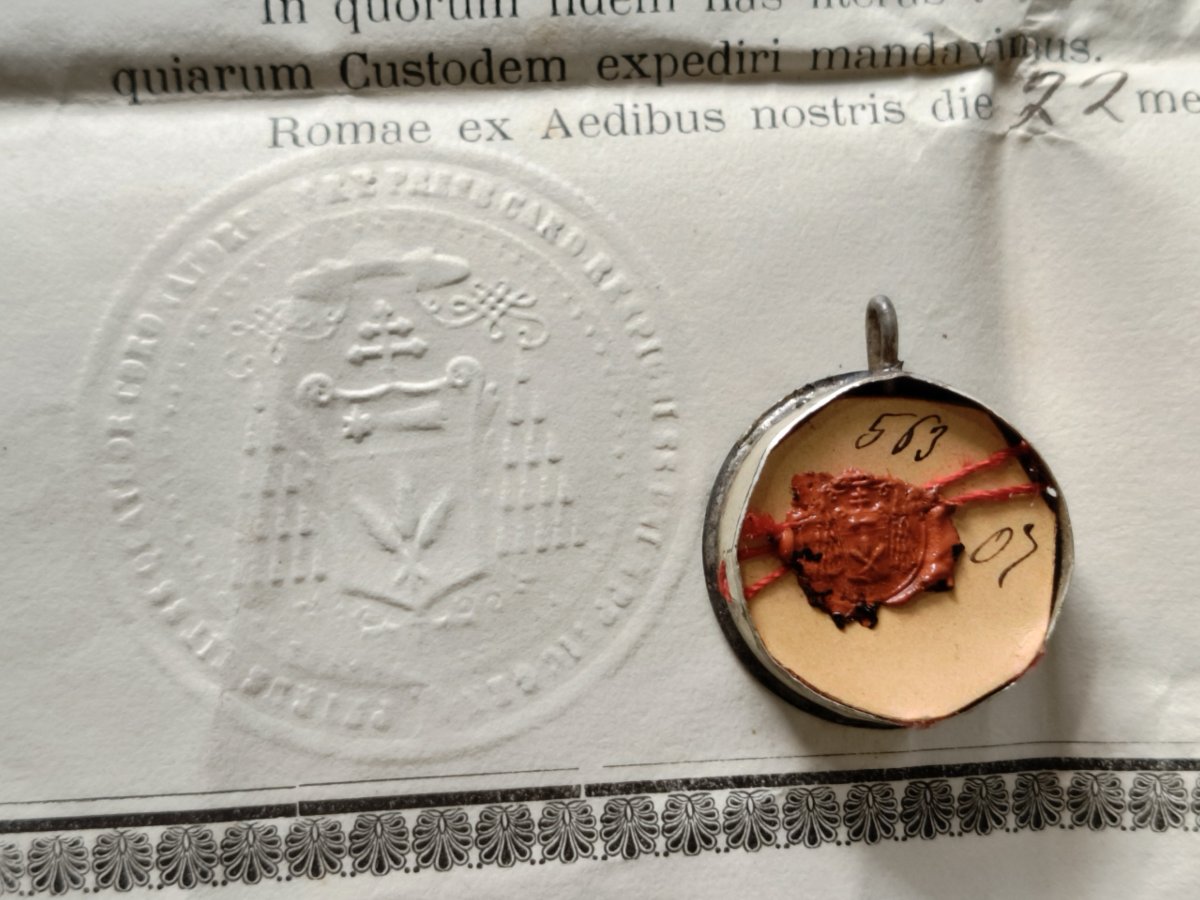 Relique du pape Saint Grégoire VII, reliquaire, sceau de cire + document 1907-photo-1