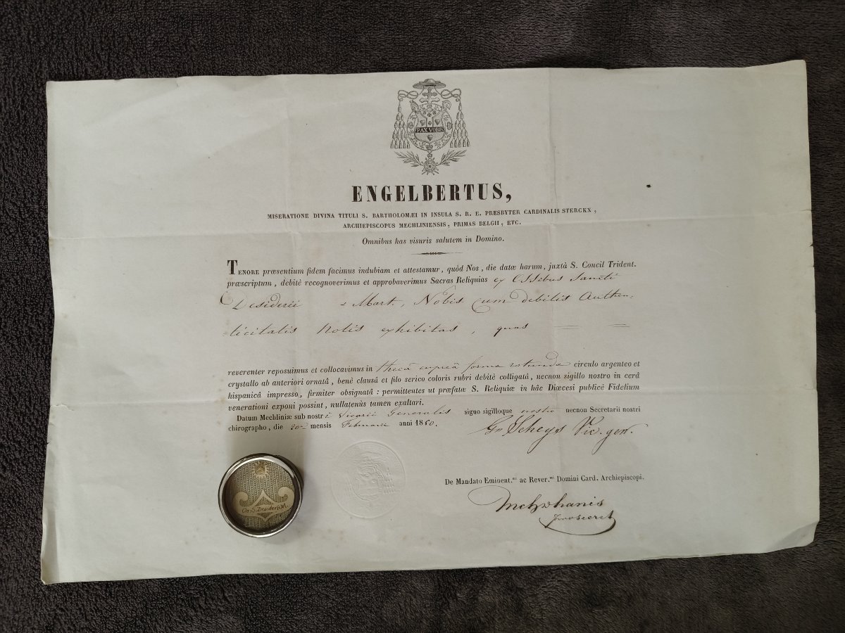 St Desiderius Martyr Relic Reliquary Wax Seal + Document. 20 Feb 1860-photo-2