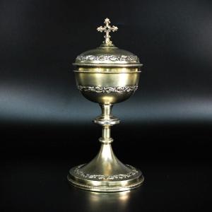 Antique Gothic Ciborium Chalice Vermeil Silver 950/1000 Minerva Head France 19th