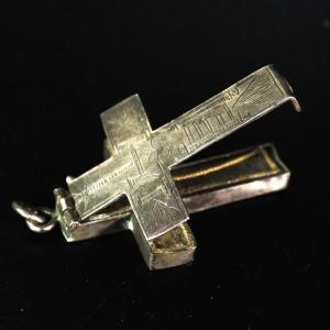 Silver Reliquary Cross Holy Relics With Agnus Dei Visitandines 19thc