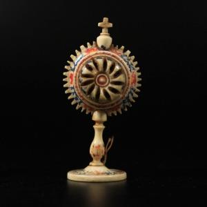 Antique Bone Reliquary In Shape Of Monstrance For Relics Painted Folk Art