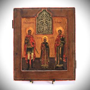 Holy Icon Joy Of All Who Suffer + St George… Tempera Painting, Russia, 19th Cent